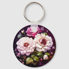 Roze Rozen Bloemen gepersonaliseerd Sleutelhanger