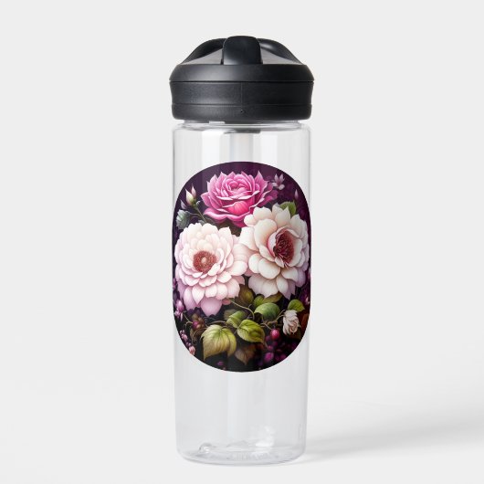 Roze Rozen Bloemen gepersonaliseerd Waterfles (Voorkant)