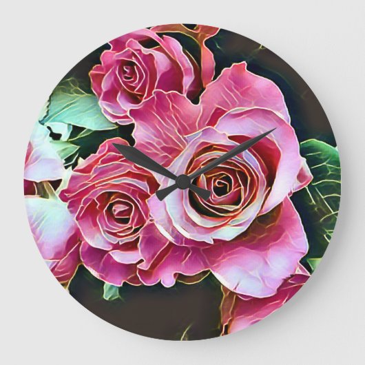 ROZE ROZEN BLOEMEN GROTE KLOK (Voorkant)