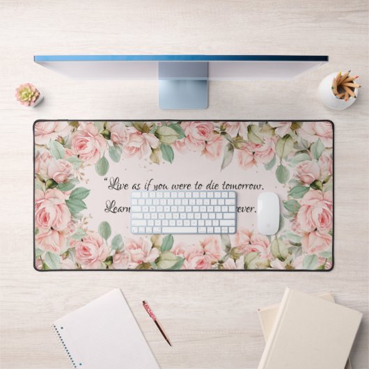  Roze Rozen Bloemen Inspirerend Quote Bureaumat (Kantoor 1)