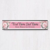 Roze Rozen Bloemen Kantoor Deurborden Naam Bord Deurbordje (Voorkant)