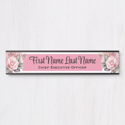 Roze Rozen Bloemen Kantoor Deurborden Naam Bord Deurbordje (Voorkant)
