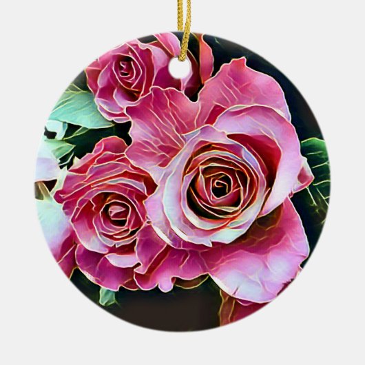 ROZE ROZEN BLOEMEN KERAMISCH ORNAMENT (Voorkant)
