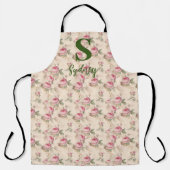 Roze Rozen Bloemen Keuken Schort Custom Monogram (Voorkant)
