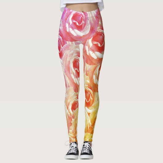 Roze Rozen Bloemen Leggings (Voorkant)