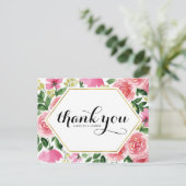 Roze Rozen Bloemen Lijst bruiloft Dank u Briefkaart (Staand voorkant)