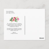 Roze Rozen Bloemen Lijst bruiloft Dank u Briefkaart (Achterkant)