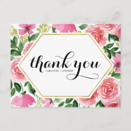 Roze Rozen Bloemen Lijst bruiloft Dank u Briefkaart