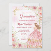 Roze rozen bloemen met dubbelroze Quinceanera in Kaart (Voorkant)