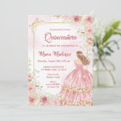 Roze rozen bloemen met dubbelroze Quinceanera in Kaart (Staand voorkant)