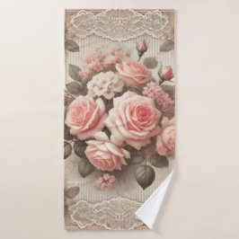 Roze Rozen Bloemen met Kant Border Bad Handdoek