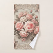  Roze Rozen Bloemen met Kant Border Bad Handdoek (Handdoek)