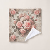  Roze Rozen Bloemen met Kant Border Bad Handdoek (Wasdoekje)