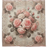 Roze Rozen Bloemen met Kant Border Douchegordijn (Voorkant)