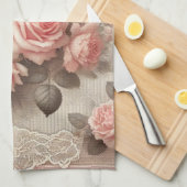  Roze Rozen Bloemen met Kant Border Theedoek (Quarter Fold)