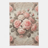  Roze Rozen Bloemen met Kant Border Theedoek (Verticaal)