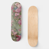 Roze Rozen Bloemen met Vogel en Vlinders Groen Persoonlijk Skateboard (Voorkant)