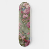 Roze Rozen Bloemen met Vogel en Vlinders Groen Persoonlijk Skateboard (Voorkant)