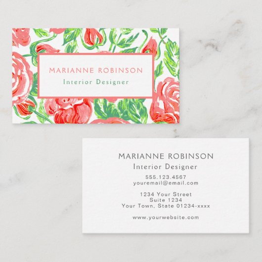 Roze Rozen Bloemen Modern Visitekaartje (Voorkant / Achterkant)