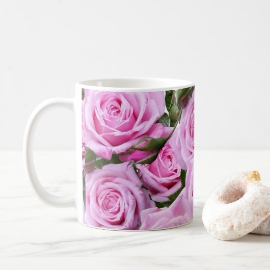 Roze Rozen Bloemen Mok (Met donut)