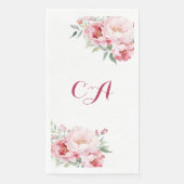 Roze rozen bloemen monogram verjaardag servet (Voorkant)