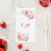 Roze rozen bloemen monogram verjaardag servet (Insitu)