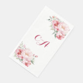 Roze rozen bloemen monogram verjaardag servet (Hoek)