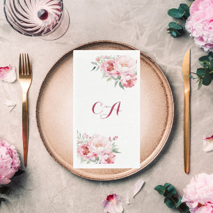 Roze rozen bloemen monogram verjaardag servet