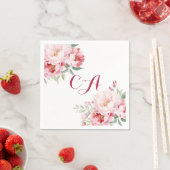 Roze rozen bloemen monogram verjaardag servet (Insitu)