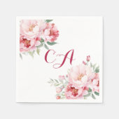 Roze rozen bloemen monogram verjaardag servet (Voorkant)