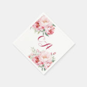 Roze rozen bloemen monogram verjaardag servet (Hoek)