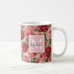 roze rozen bloemen monogrammatisch koffiemok