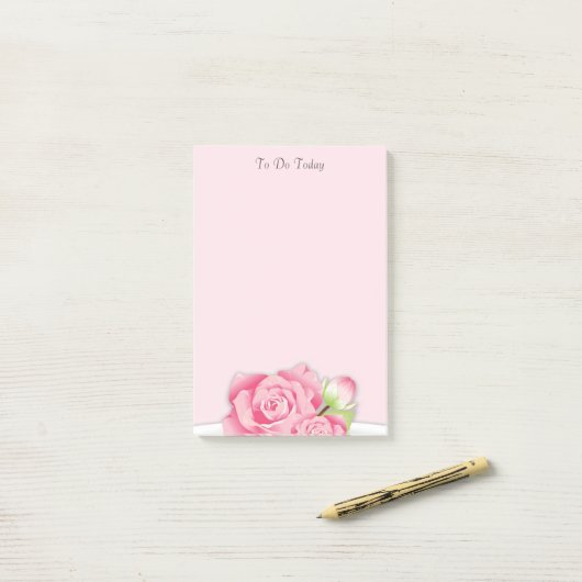 Roze rozen/bloemen om lijst te doen post-it® notes (Op bureau)