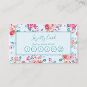 Roze Rozen Bloemen op Mint Loyalty Punch Kaart Visitekaartje (Voorkant)