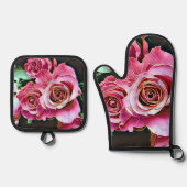 ROZE ROZEN BLOEMEN OVENWANT & PANNENLAP SET (Voorkant)