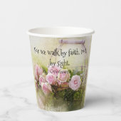 Roze Rozen Bloemen Papier Beker Geloof Schrift (Achterkant)