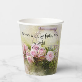 Roze Rozen Bloemen Papier Beker Geloof Schrift
