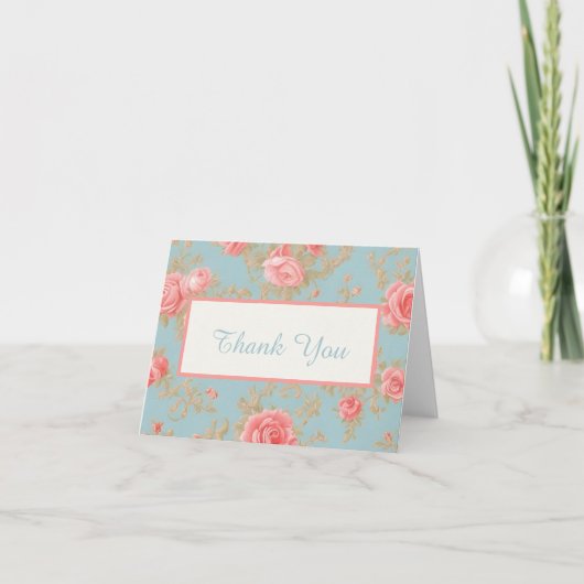 Roze Rozen Bloemen Patroon Bedankkaart (Voorkant)