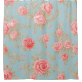 Roze Rozen Bloemen Patroon Douchegordijn (Voorkant)