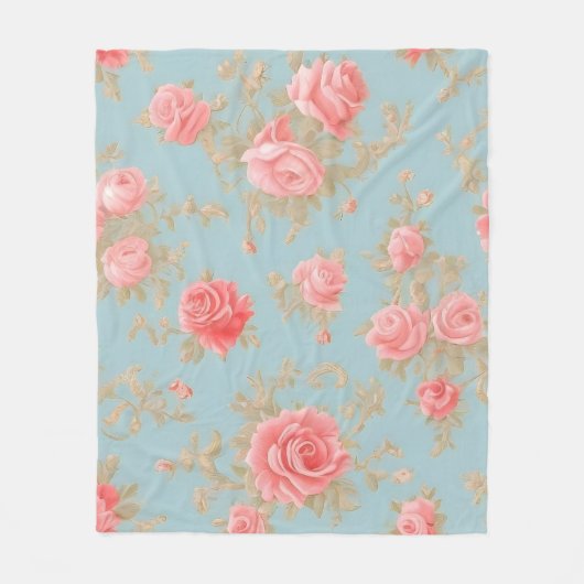 Roze Rozen Bloemen Patroon Fleece Deken (Voorkant)