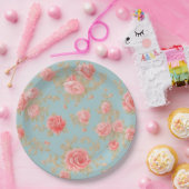 Roze Rozen Bloemen Patroon Papieren Bordje (Feest)