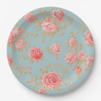 Roze Rozen Bloemen Patroon Papieren Bordje