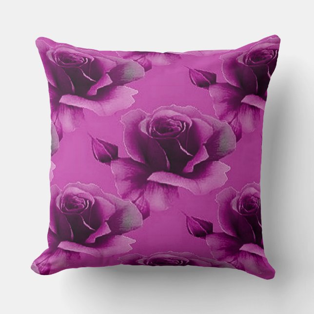 Roze Rozen Bloemen Patroon Sierkussen (Voorkant)
