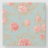 Roze Rozen Bloemen Patroon Stenen Onderzetter (Voorkant)