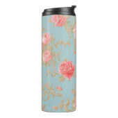 Roze Rozen Bloemen Patroon Thermosbeker (Gedraaid links)