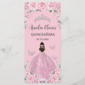 Roze Rozen Bloemen Prinses Jurk Quinceañera Menu (Achterkant)
