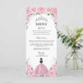 Roze Rozen Bloemen Prinses Jurk Quinceañera Menu (Staand voorkant)