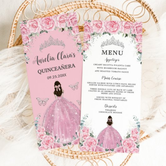 Roze Rozen Bloemen Prinses Jurk Quinceañera Menu