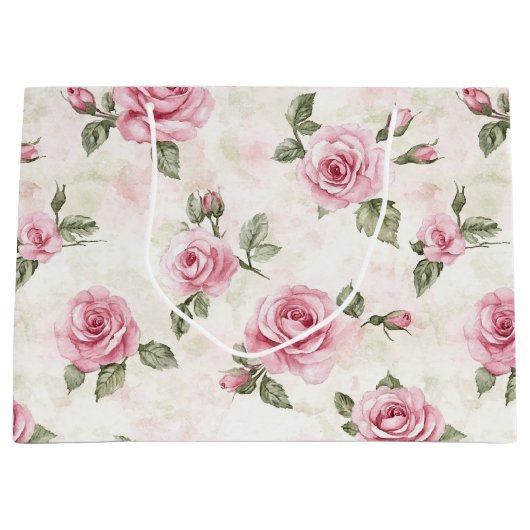 Roze Rozen Bloemen Romantische bruiloft Groot Cadeauzakje (Voorkant)