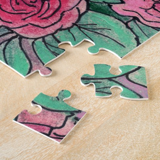 Roze rozen bloemen Roos tuinkunst Legpuzzel (Zijkant)